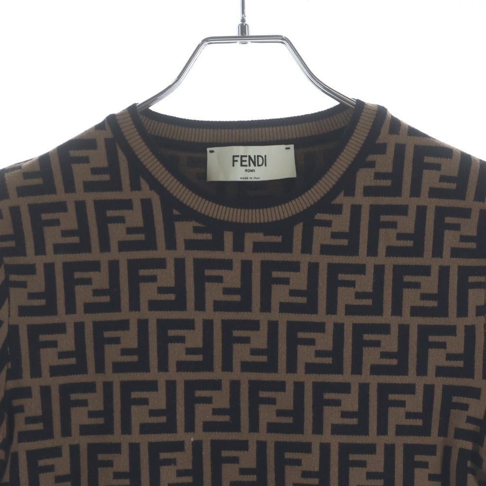 FENDI(フェンディ) ズッカ柄 クルーネック半袖Tシャツ ブラウン レディース