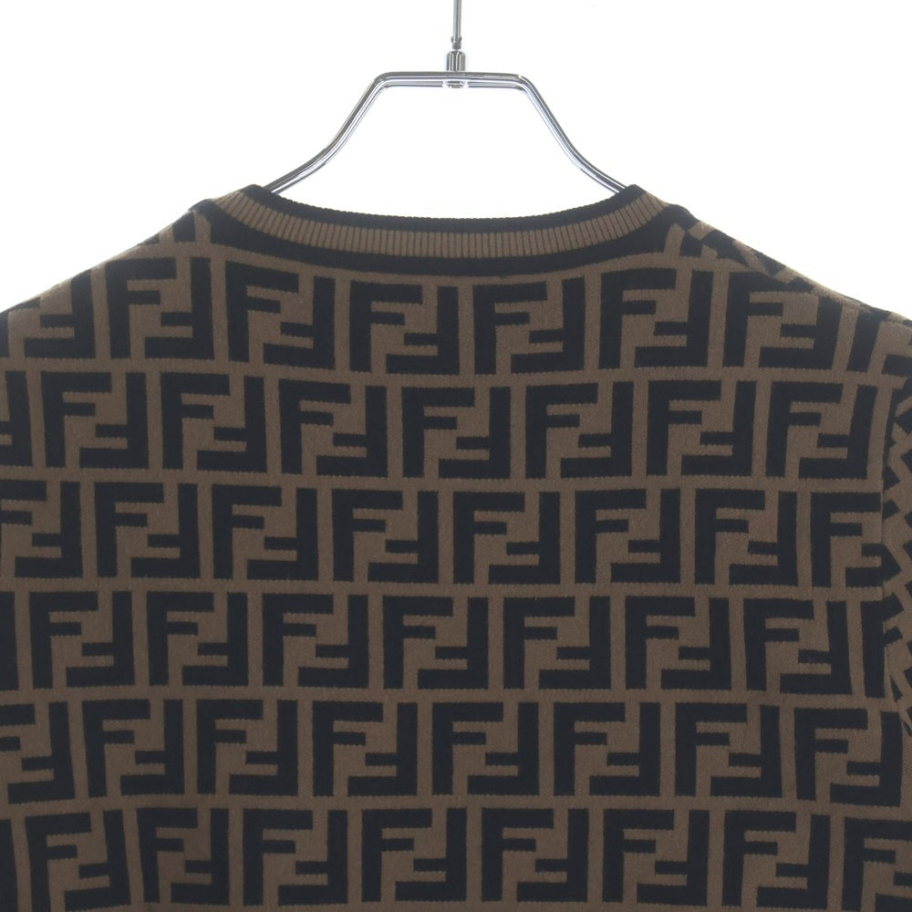 FENDI(フェンディ) ズッカ柄 クルーネック半袖Tシャツ ブラウン レディース
