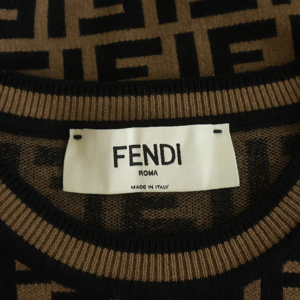 FENDI(フェンディ) ズッカ柄 クルーネック半袖Tシャツ ブラウン レディース