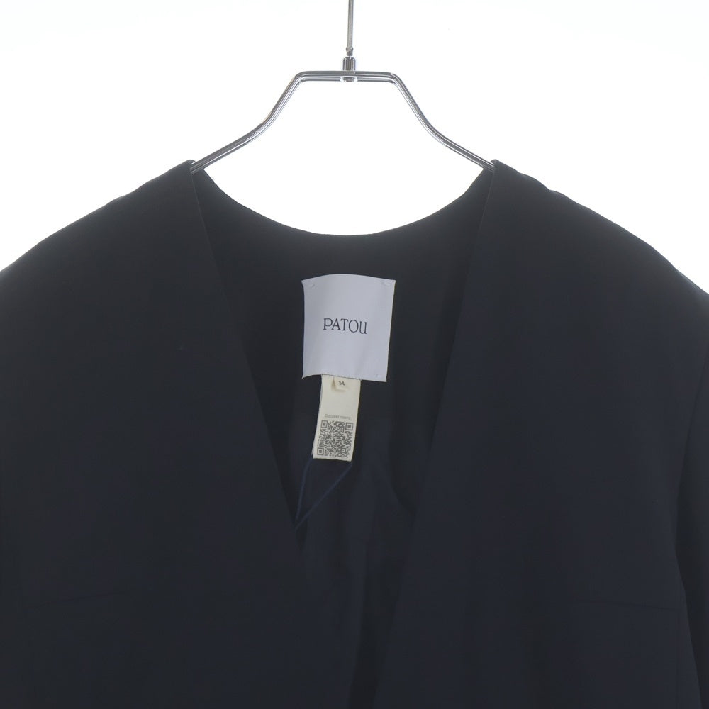 PATOU(パトゥー) テクニカル ウールツイル ノーカラージャケット ブラック レディース
