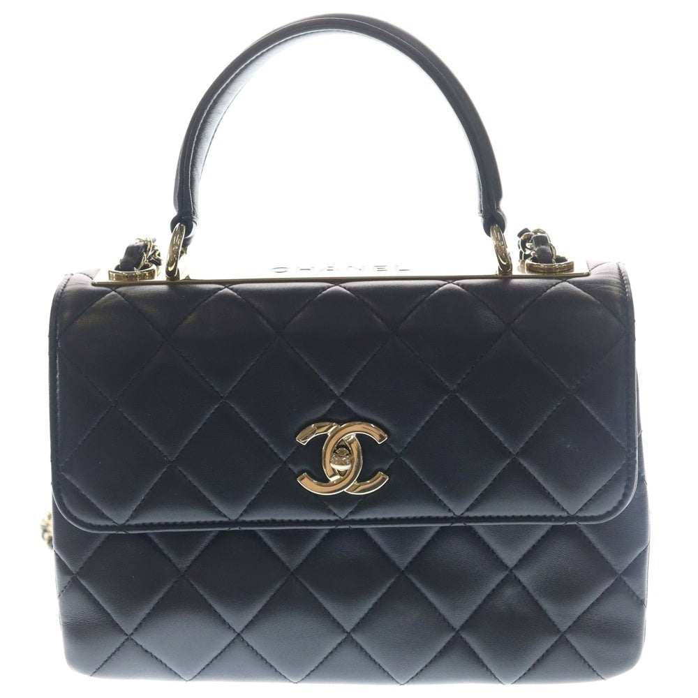 CHANEL(シャネル) トップハンドル ミニ フラップバッグ ハンドバッグ チェーンバッグ ショルダーバッグ ブラック ラムスキン プレート A92236 ゴールド金具 レディース