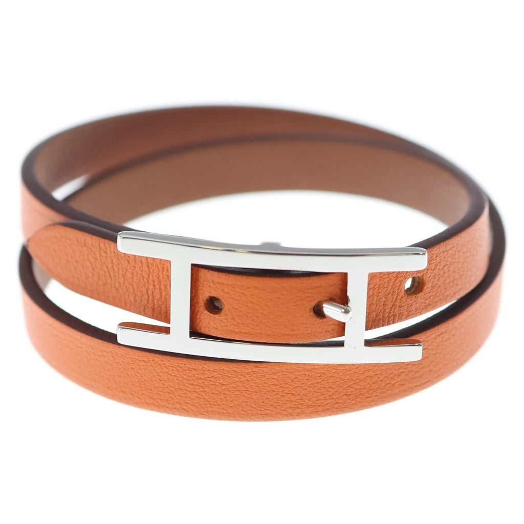 HERMES(エルメス) ビーアピ ドゥブルトゥール ブレスレット レザー ブラウン×オレンジ シルバー金具 レディース