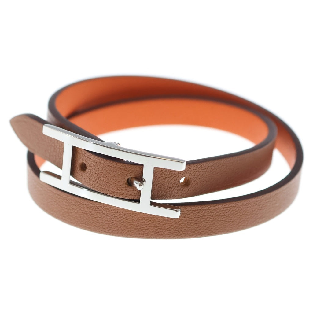 HERMES(エルメス) ビーアピ ドゥブルトゥール ブレスレット レザー ブラウン×オレンジ シルバー金具 レディース