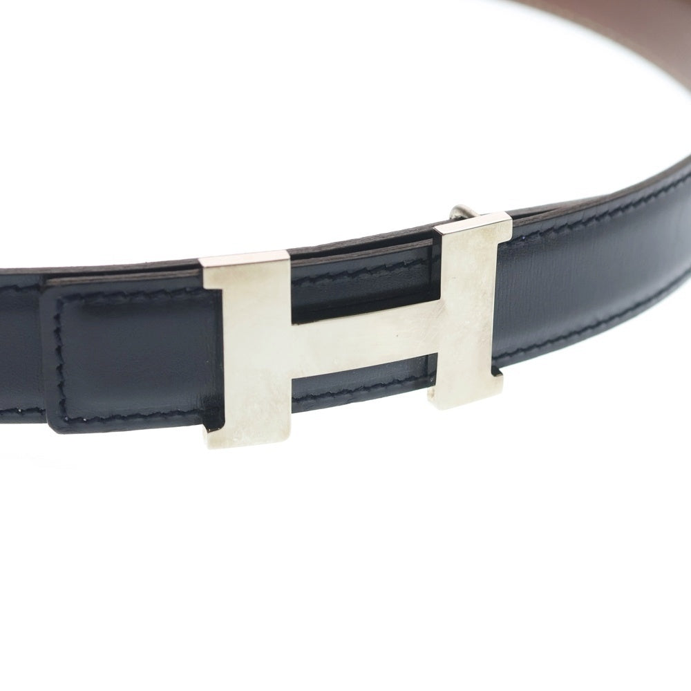 HERMES(エルメス) コンスタンス レザーベルト ブラウン×ブラック ボックスカーフ #65 シルバー金具 □E刻印 レディース
