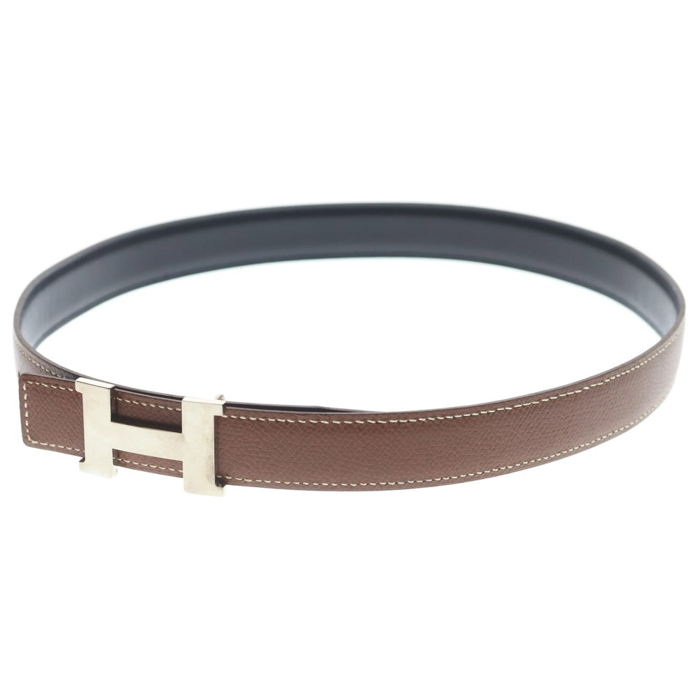 HERMES(エルメス) コンスタンス レザーベルト ブラウン×ブラック ボックスカーフ #65 シルバー金具 □E刻印 レディース