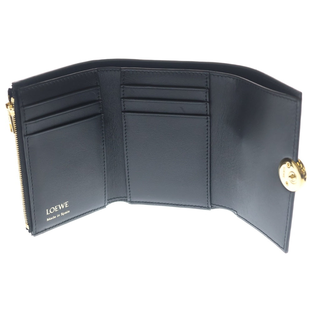 LOEWE(ロエベ) ぺブル バーティカル コンパクトウォレット スモール 三つ折り財布 コインケース ブラック レザー ゴールド金具 レディース