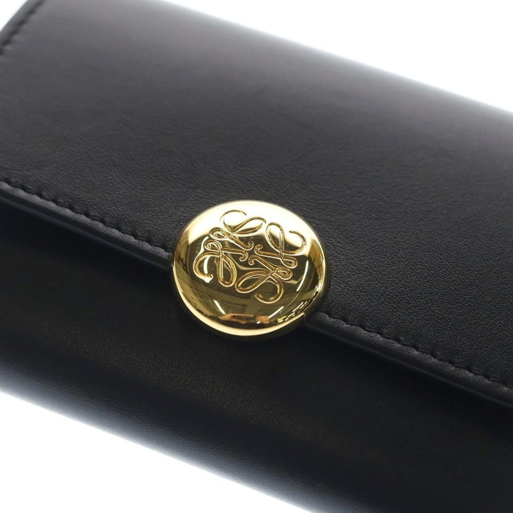 LOEWE(ロエベ) ぺブル バーティカル コンパクトウォレット スモール 三つ折り財布 コインケース ブラック レザー ゴールド金具 レディース
