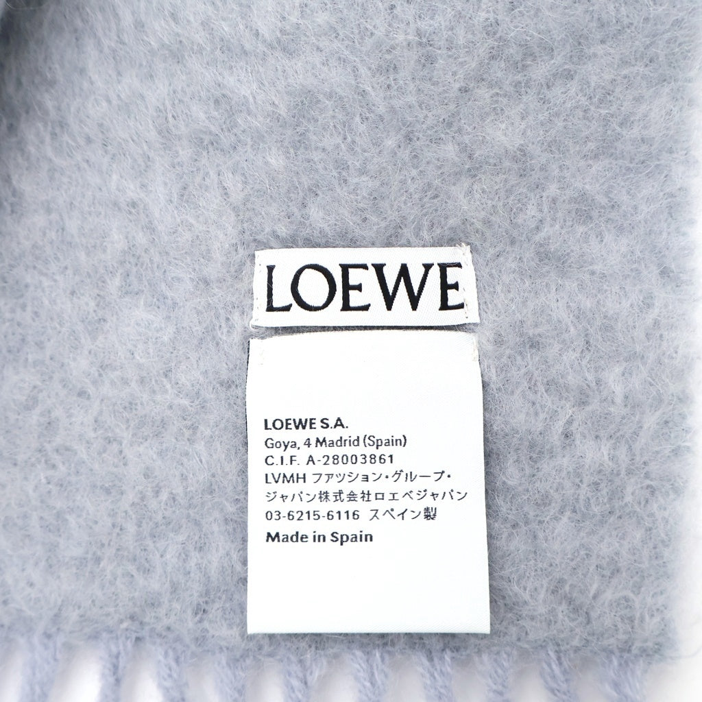 LOEWE(ロエベ) アナグラムロゴ レザーパッチ モヘヤ フリンジマフラー グレー レディース