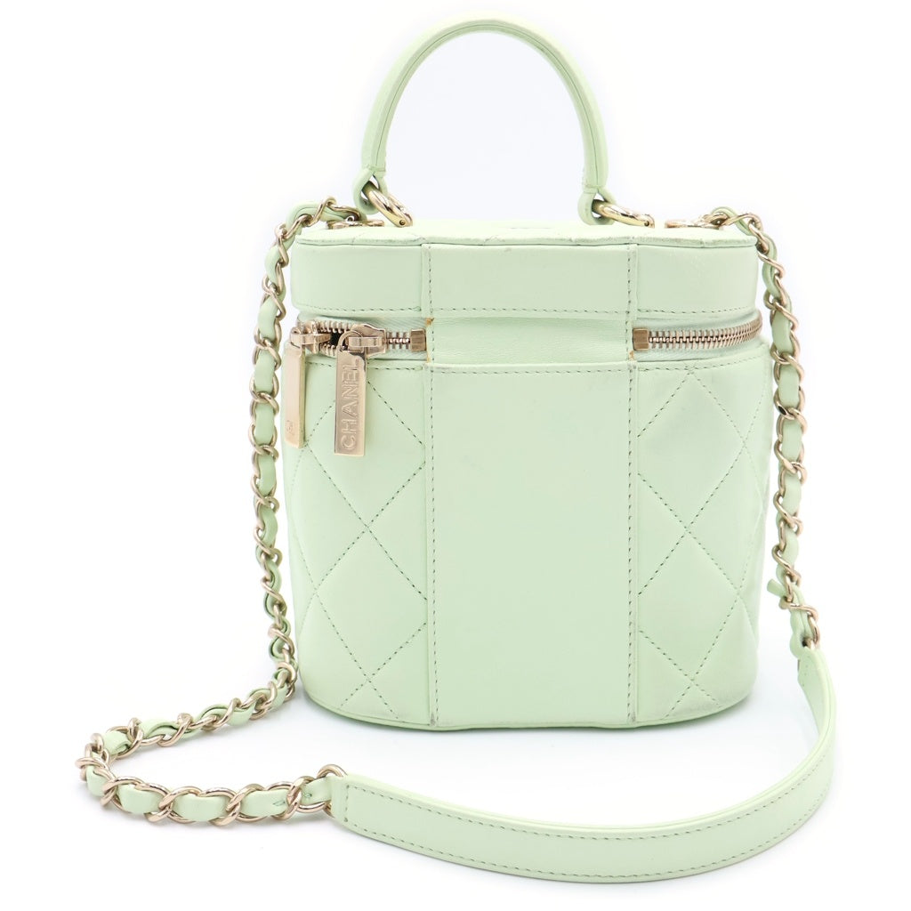 CHANEL(シャネル) マトラッセ バニティ ラムスキン レザー チェーンショルダーバッグ グリーン ゴールド金具 レディース