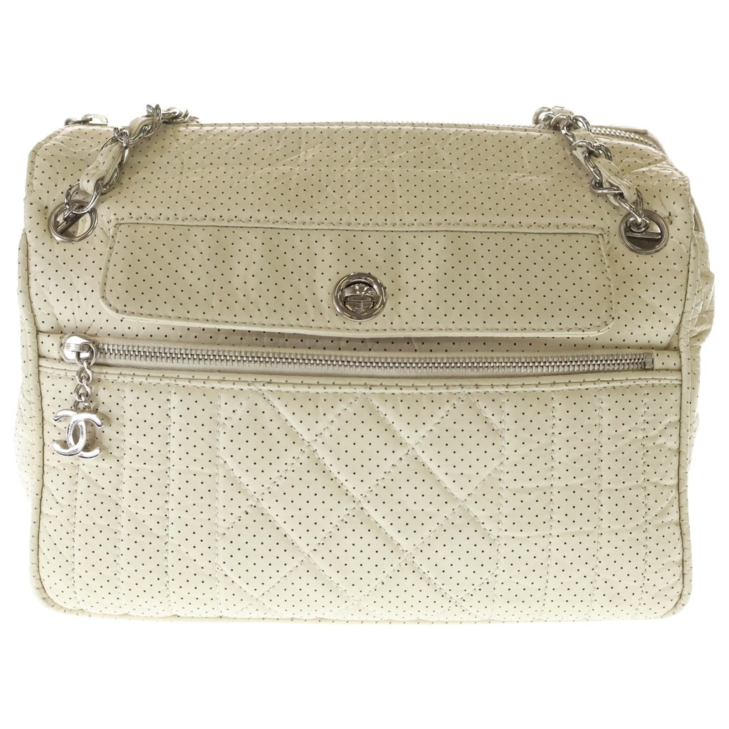 CHANEL(シャネル) ココマーク パンチングレザー ハンドバッグ ショルダーバッグ アイボリー ホワイト ラムスキン シルバー金具 レディース