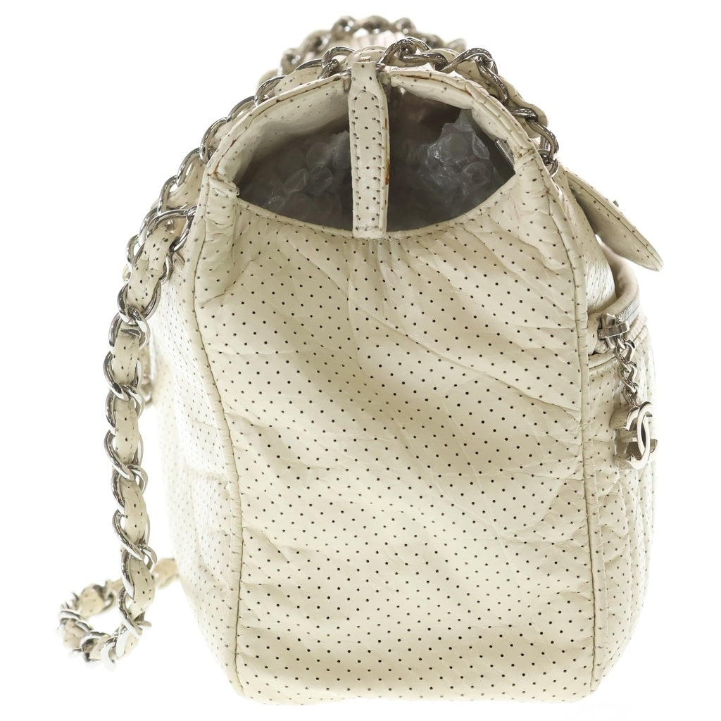 CHANEL(シャネル) ココマーク パンチングレザー ハンドバッグ ショルダーバッグ アイボリー ホワイト ラムスキン シルバー金具 レディース