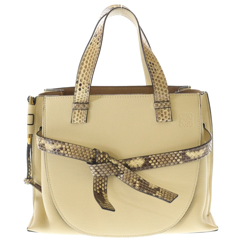 LOEWE(ロエベ) ゲートバッグ 2WAYバッグ ハンドバッグ ショルダーバッグ ベージュ レザー×パイソン ゴールド金具 レディース