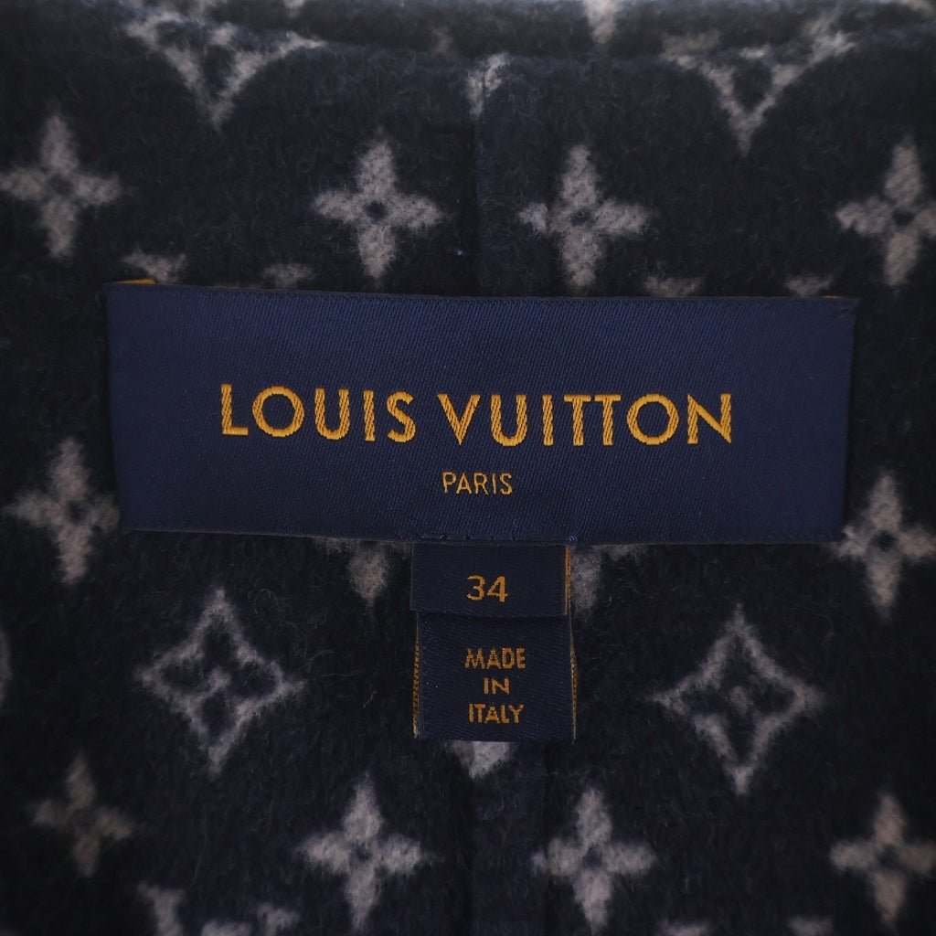 LOUIS VUITTON(ルイヴィトン) 裏地モノグラム総柄 ウール シルク フーデッド ラップコート ネイビー レディース FFC022QWE