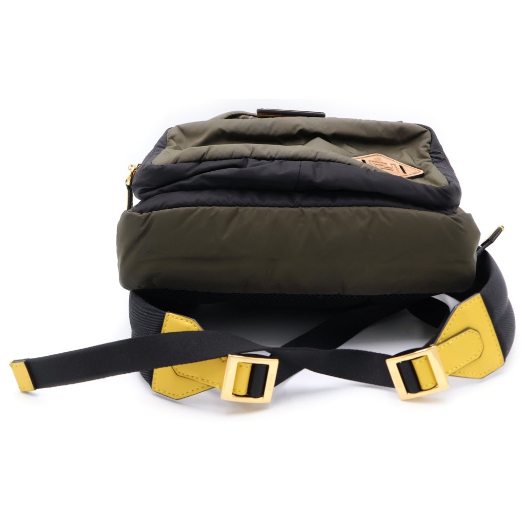 FENDI(フェンディ) ズッカ バックパック リュックサック カーキ×ブラック マルチカラー ナイロン×レザー 7VZ047 ゴールド金具