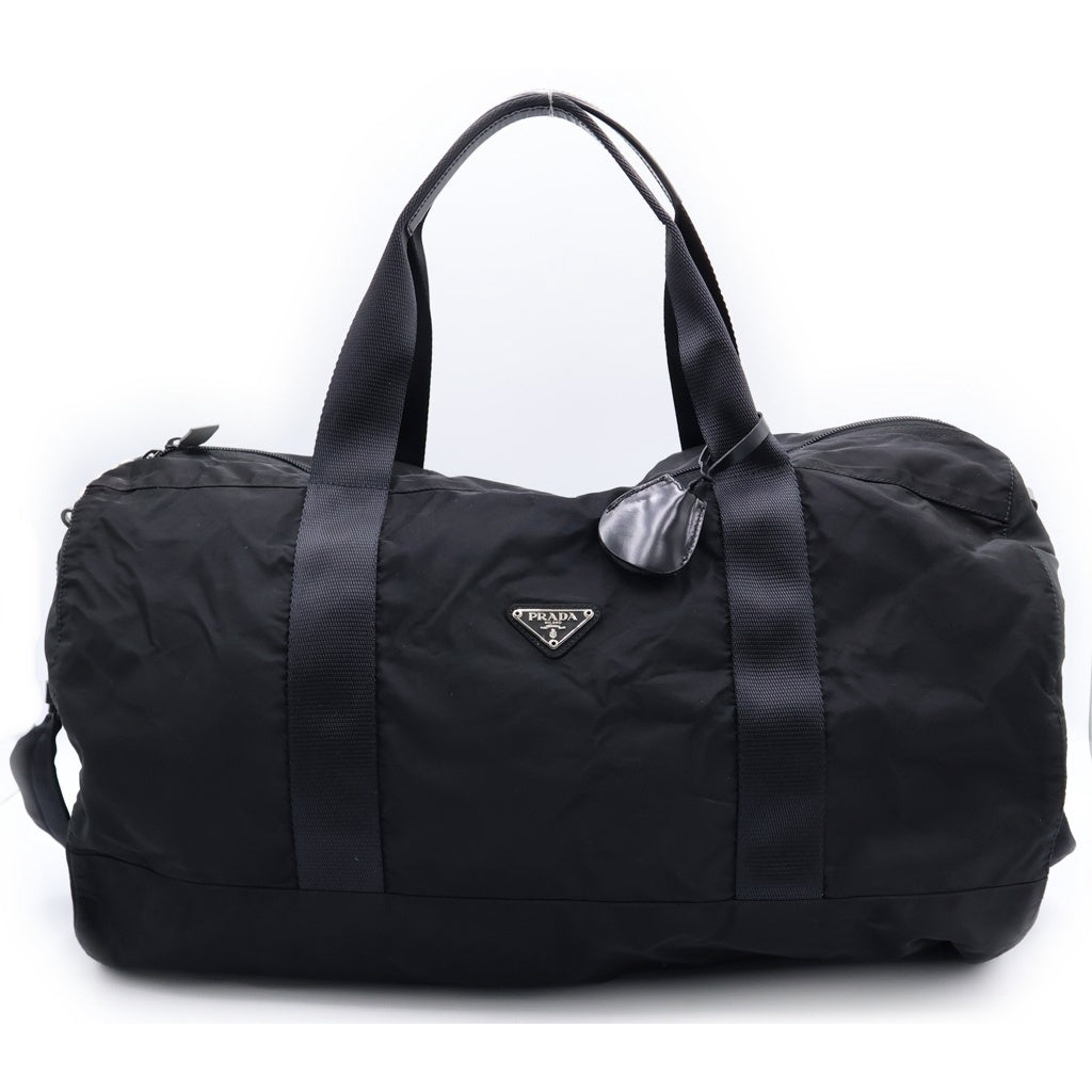 PRADA(プラダ) テスート トライアングルロゴ ボストンバッグ ハンドバッグ 2WAYバッグ ブラック ナイロン シルバー金具