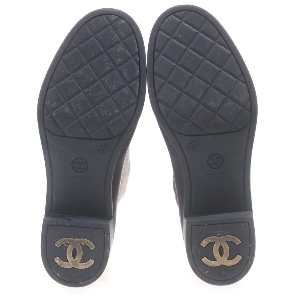CHANEL(シャネル) マトラッセ ココマーク レザー ラバー ロング レインブーツ シューズ ブラック/ブラウン レディース