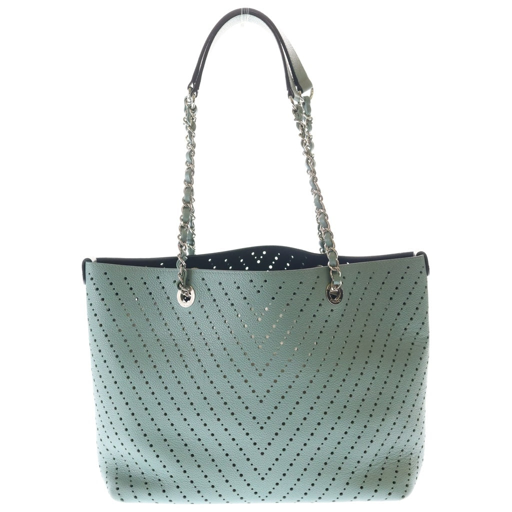 CHANEL(シャネル) Vステッチ トートバッグ ハンドバッグ ライトグリーン レザー シルバー金具 レディース