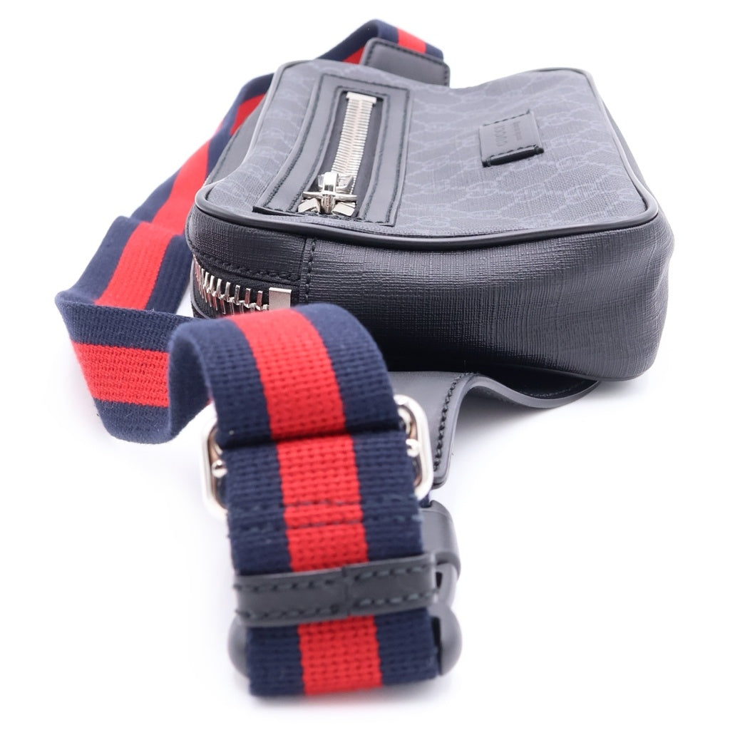 GUCCI(グッチ) GGスプリーム ウエストポーチ ブラック PVC×レザー 474293 レディース