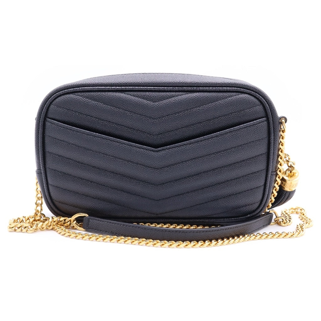 SAINT LAURENT PARIS(サンローランパリ) ルー ミニ カサンドラロゴプレート レザー タッセル チェーンショルダーバッグ ゴールド金具 ブラック 618057 レディース