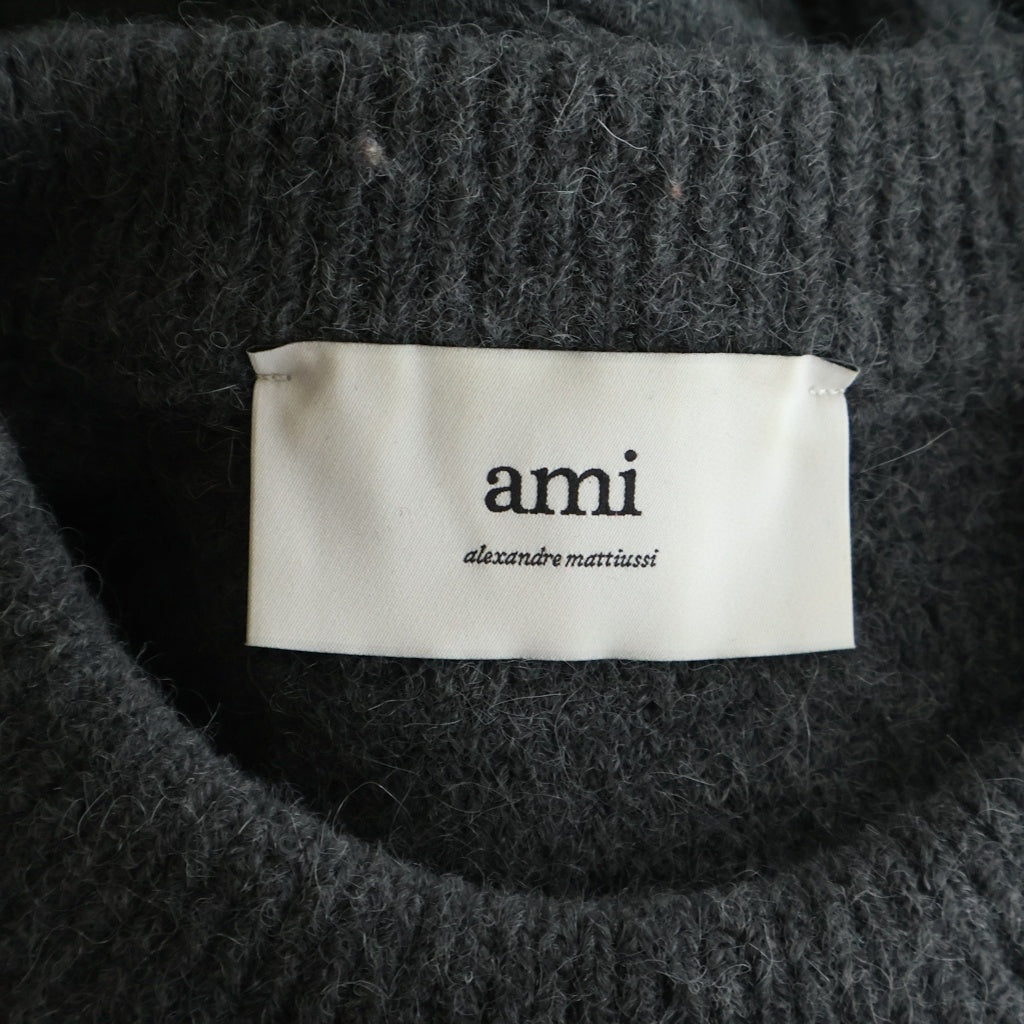 ami paris(アミパリス) ハートロゴ ジャガード クルーネック プルオーバー アルパカ ニット セーター グレー