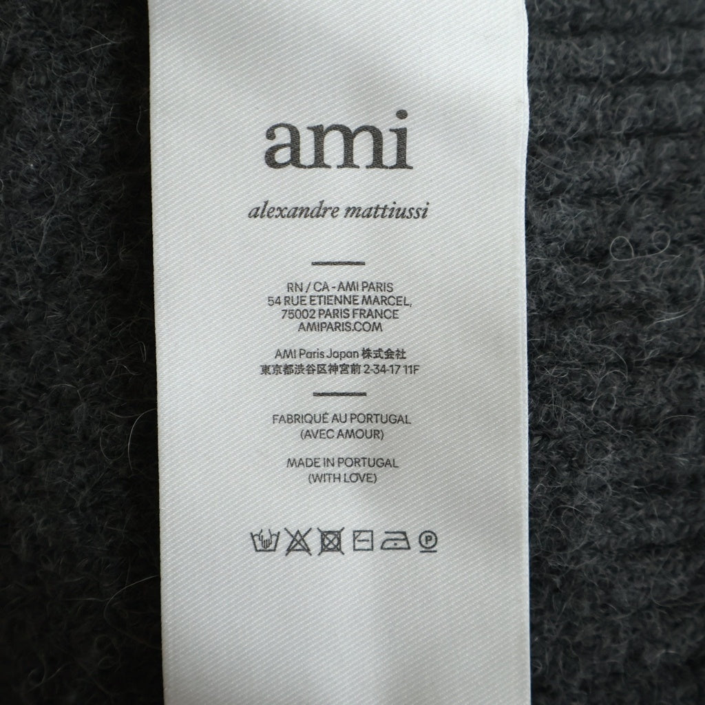 ami paris(アミパリス) ハートロゴ ジャガード クルーネック プルオーバー アルパカ ニット セーター グレー