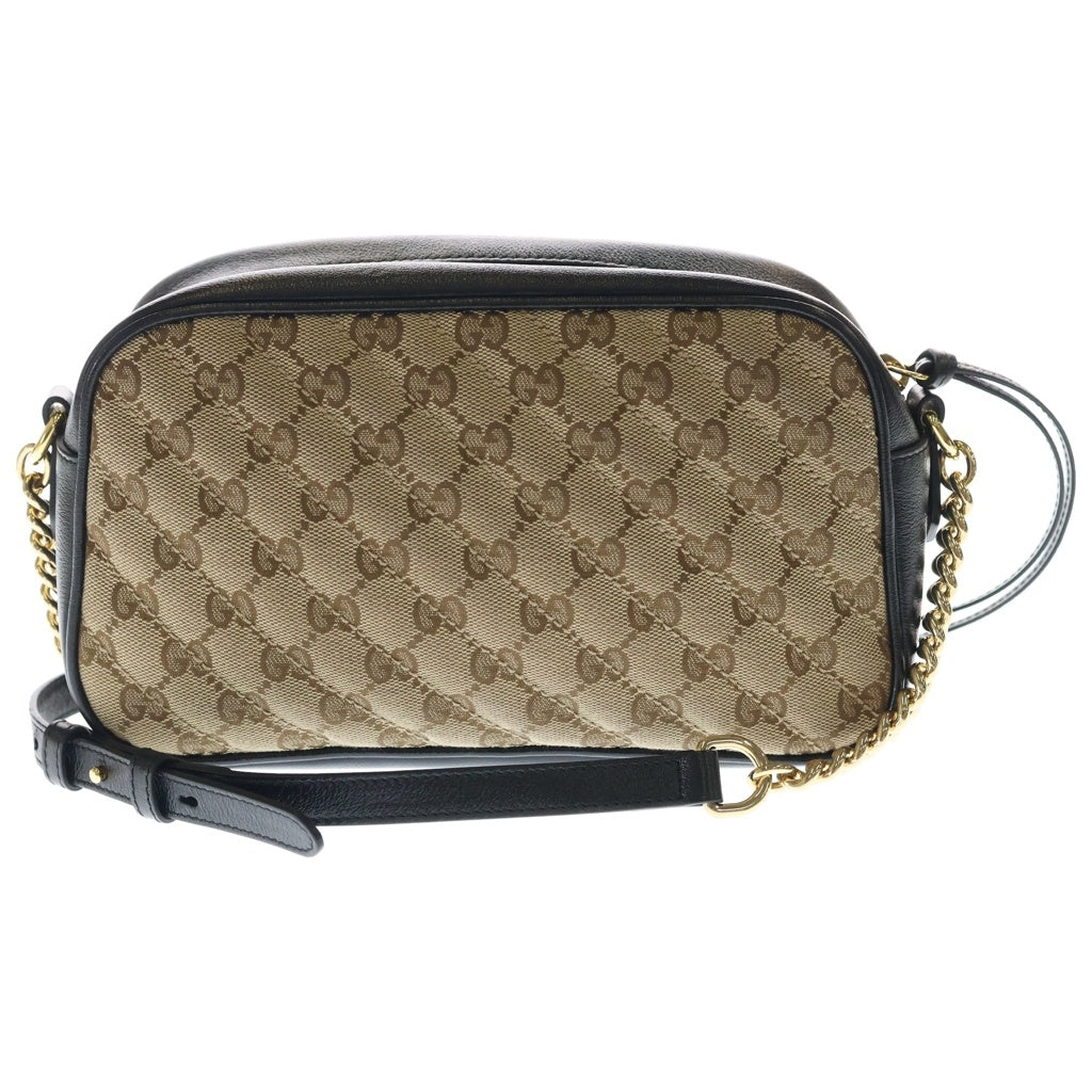 GUCCI(グッチ) GGマーモント ショルダーバッグ ミニバッグ ブラック×ベージュ キャンバス×レザー 447632 ゴールド金具 レディース