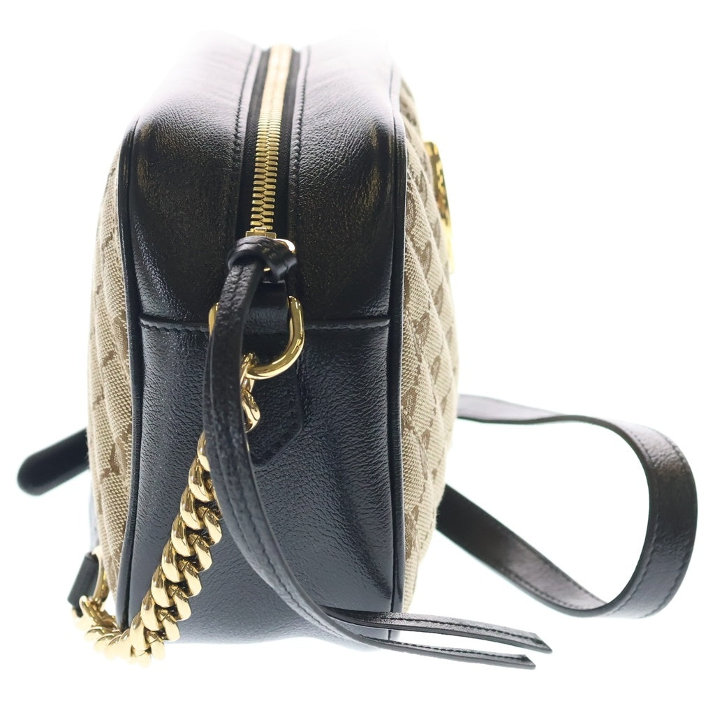 GUCCI(グッチ) GGマーモント ショルダーバッグ ミニバッグ ブラック×ベージュ キャンバス×レザー 447632 ゴールド金具 レディース
