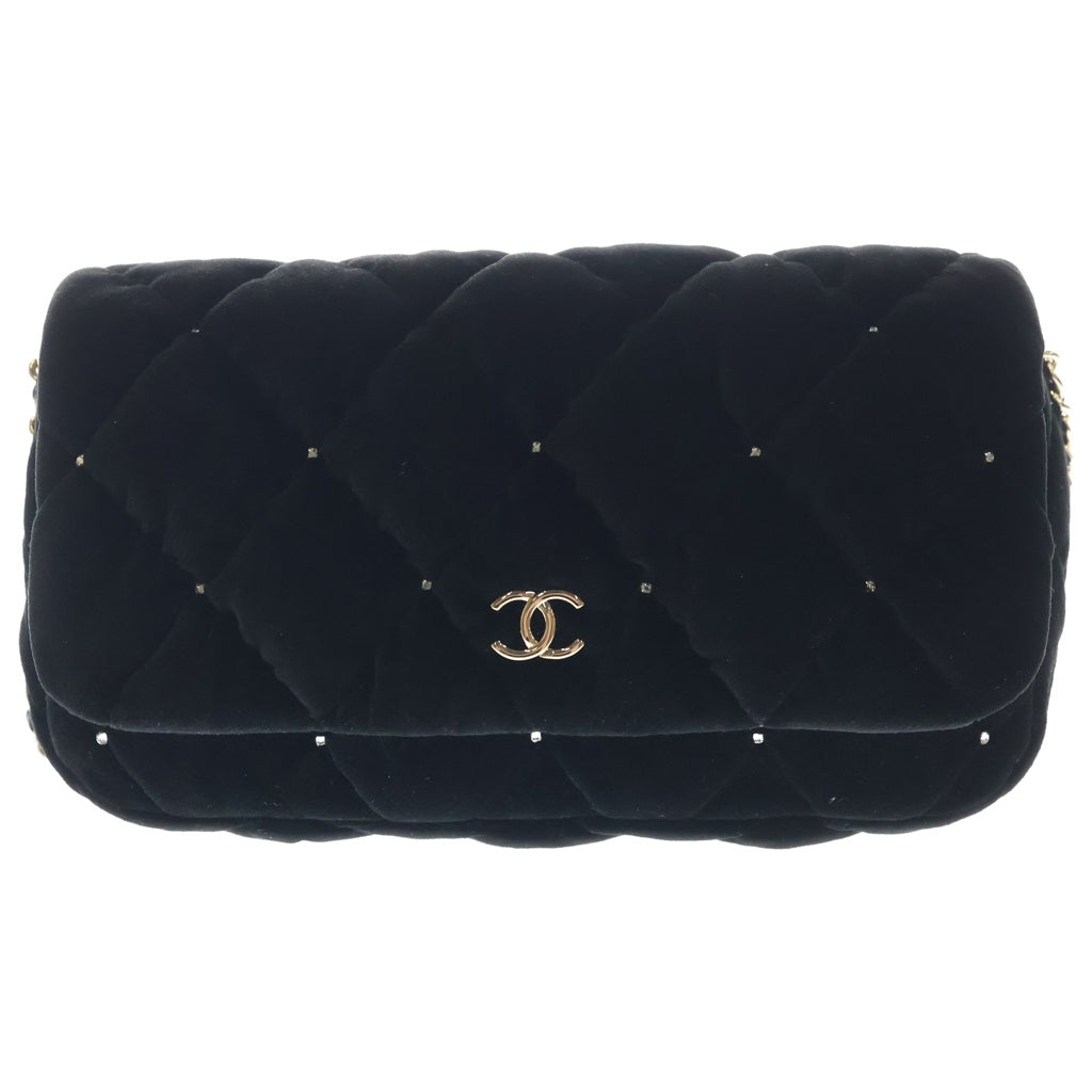 CHANEL(シャネル) プレコレクション チェーンショルダーバッグ ブラック ベルベット×ストラス シルバー金具 レディース