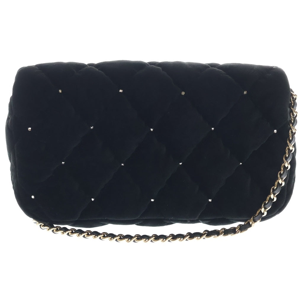 CHANEL(シャネル) プレコレクション チェーンショルダーバッグ ブラック ベルベット×ストラス シルバー金具 レディース