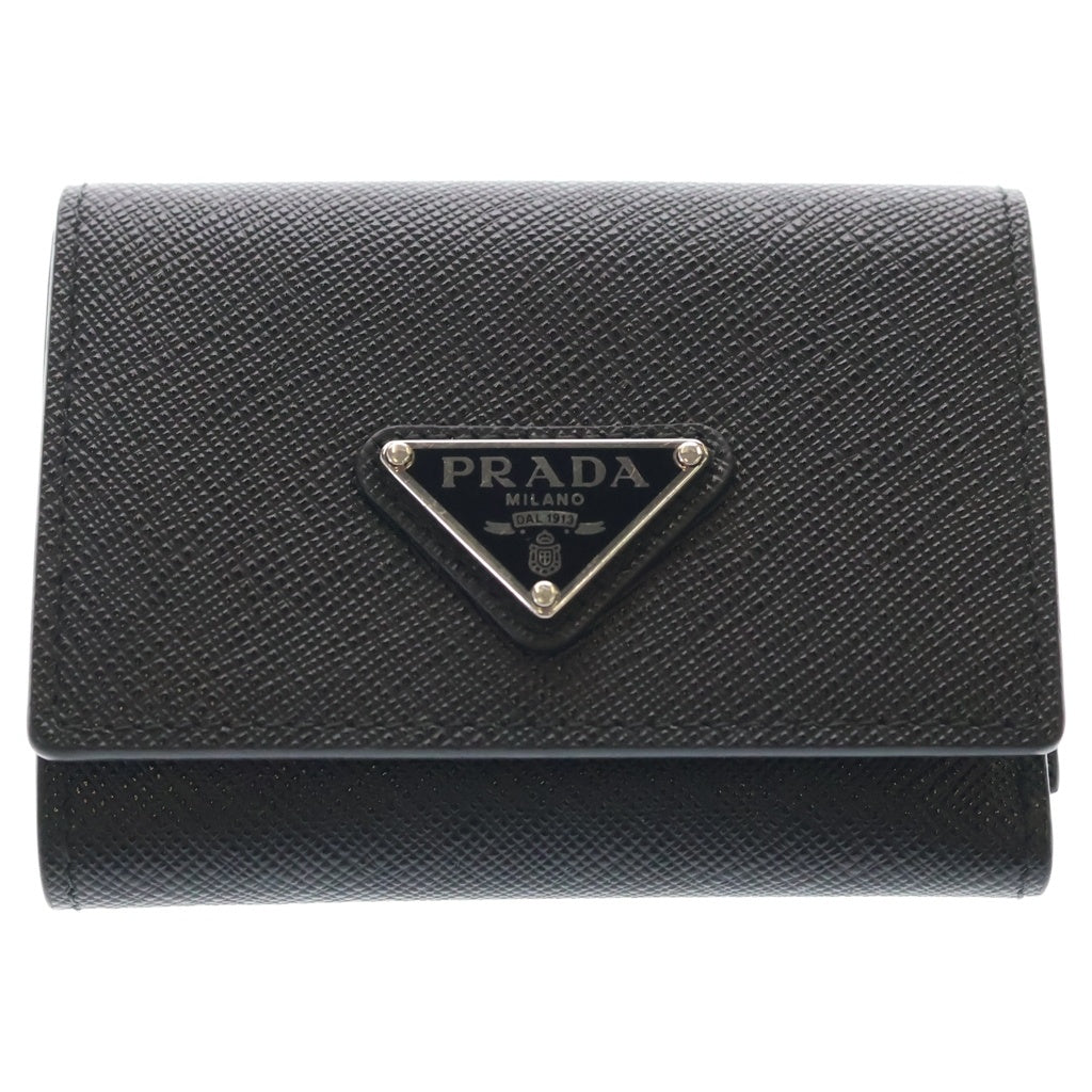 PRADA(プラダ) サフィアーノトライアングルロゴ レザー 三つ折り財布 コンパクトウォレット 2MH042 ブラック レディース