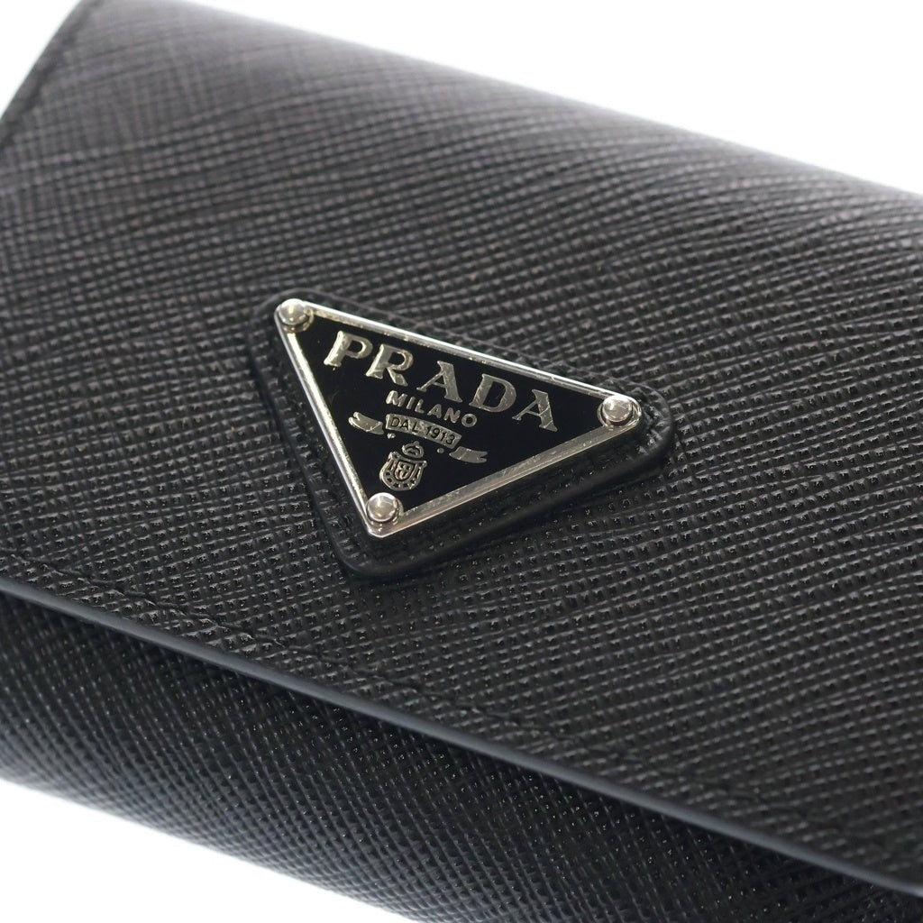PRADA(プラダ) サフィアーノトライアングルロゴ レザー 三つ折り財布 コンパクトウォレット 2MH042 ブラック レディース