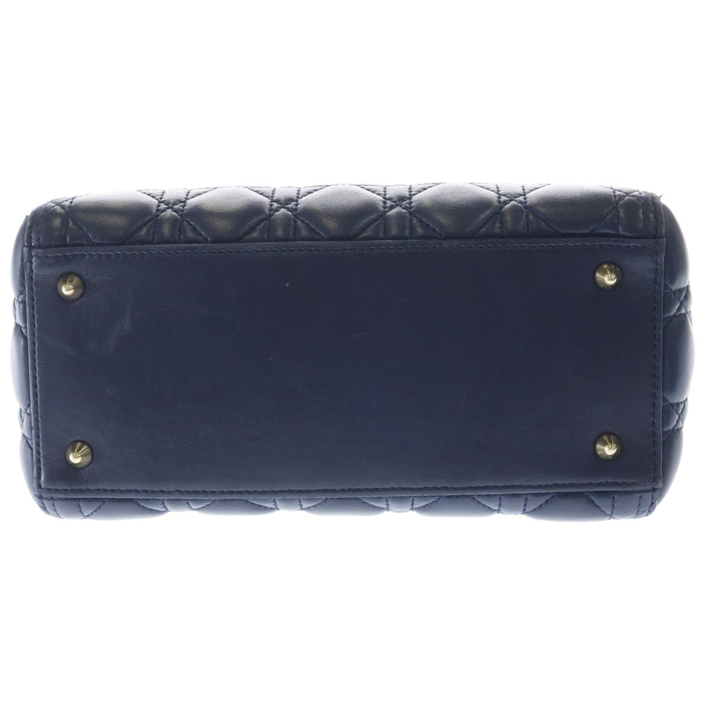 Christian Dior MONSIEUR(クリスチャンディオールムッシュ) レディディオール ミディアム レザー カナージュ ゴールド金具 ハンドバッグ ブルー ネイビー レディース