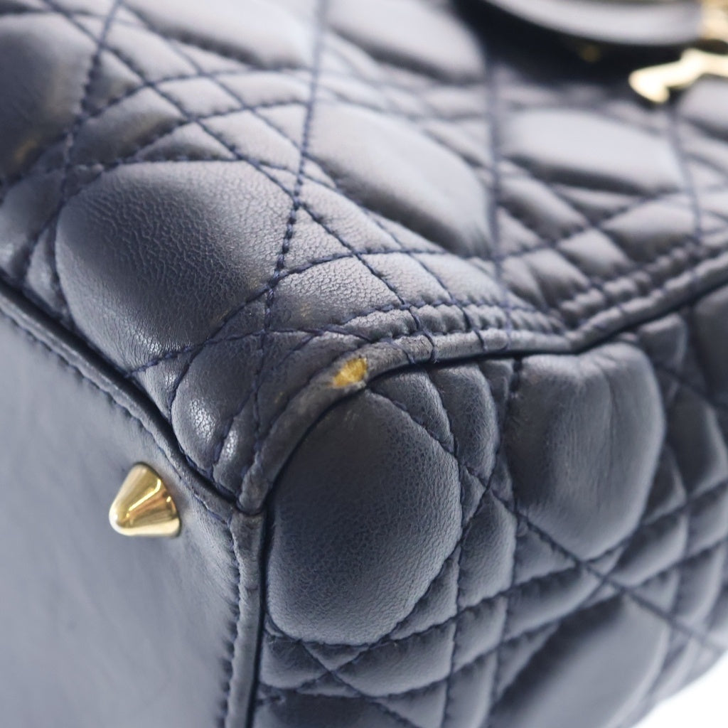 Christian Dior MONSIEUR(クリスチャンディオールムッシュ) レディディオール ミディアム レザー カナージュ ゴールド金具 ハンドバッグ ブルー ネイビー レディース