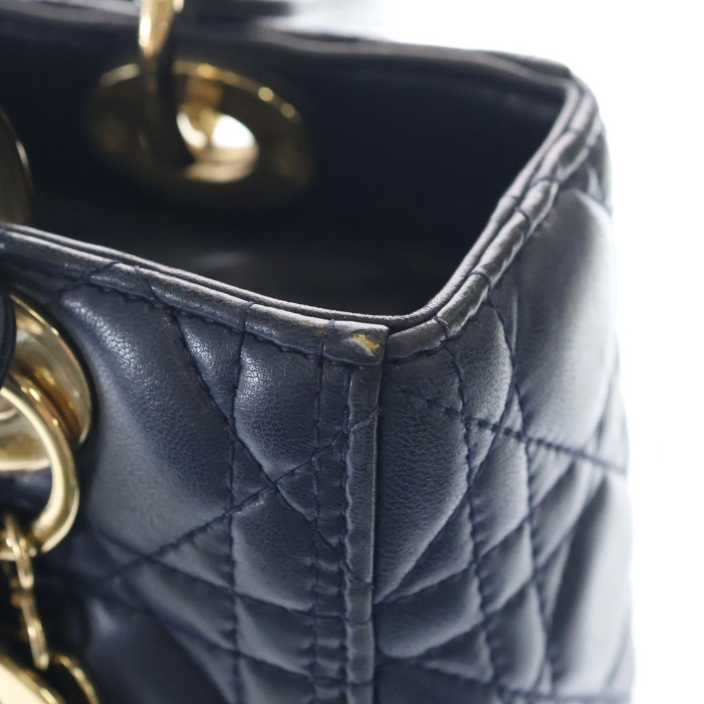 Christian Dior MONSIEUR(クリスチャンディオールムッシュ) レディディオール ミディアム レザー カナージュ ゴールド金具 ハンドバッグ ブルー ネイビー レディース