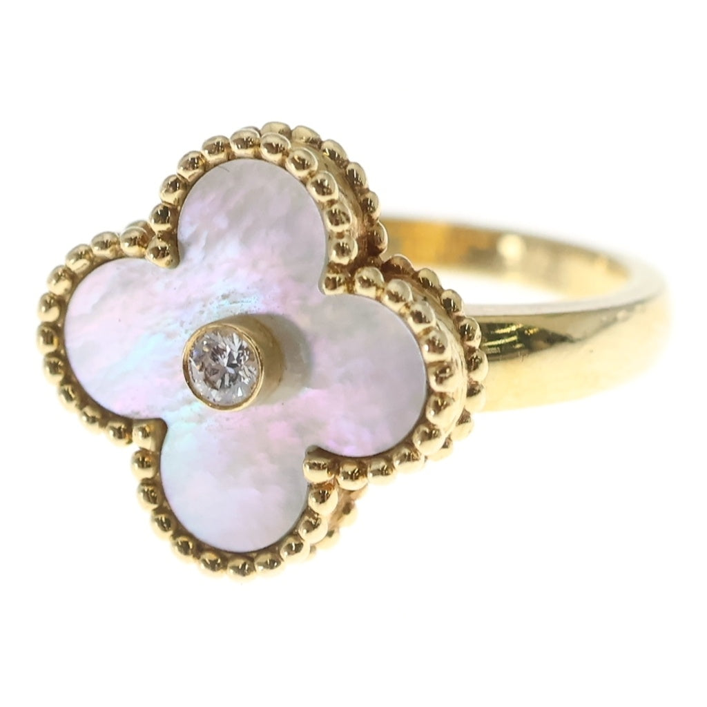 Van Cleef & Arpels(ヴァンクリーフアンドアーペル) ヴィンテージアルハンブラ マザーオブパール 1P ダイヤリング ゴールド K18YG #49 レディース