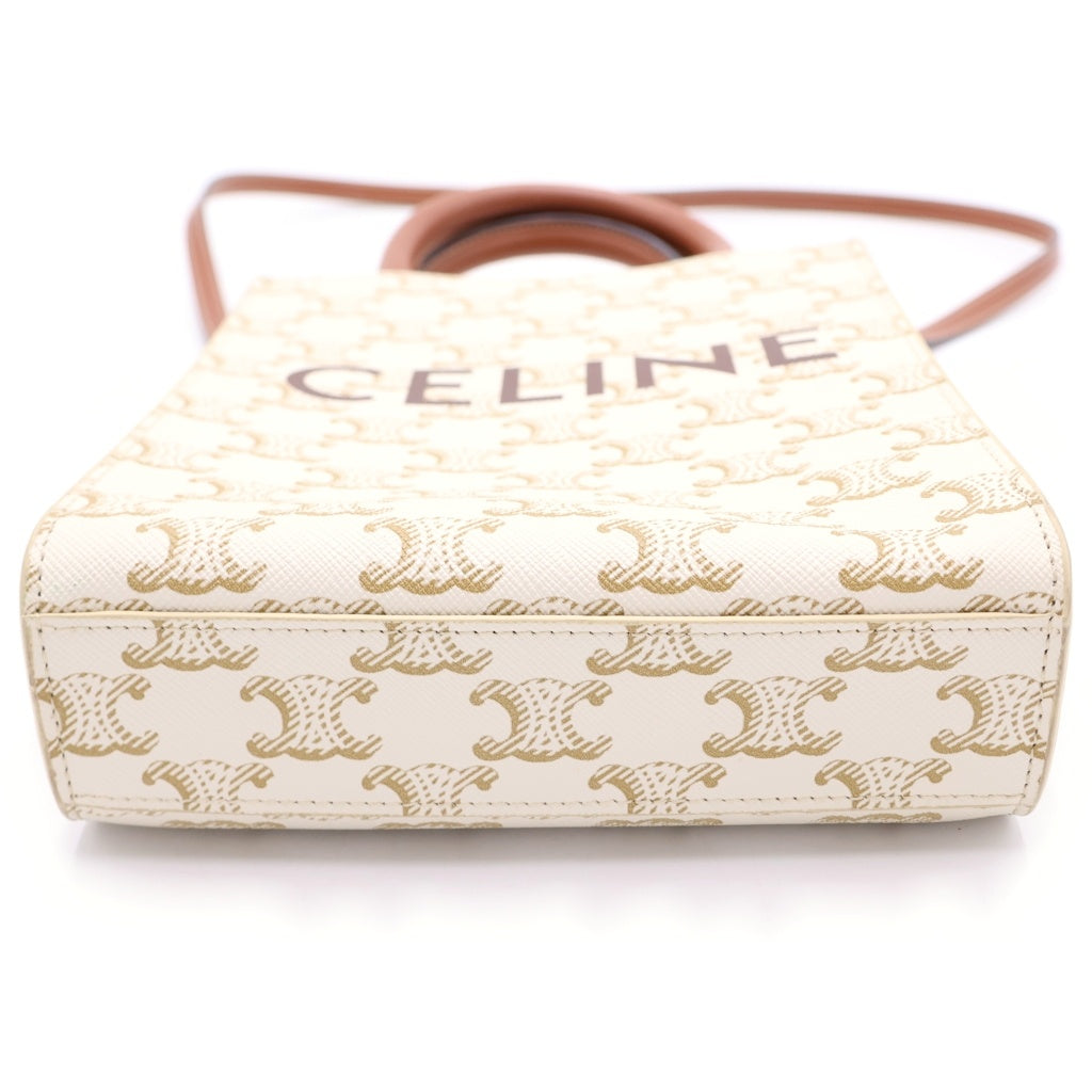 CELINE(セリーヌ) トリオンフ バーティカルカバ ミニ ショルダーバッグ ハンドバッグ ホワイト×ブラウン レザー×PVC ゴールド金具 レディース