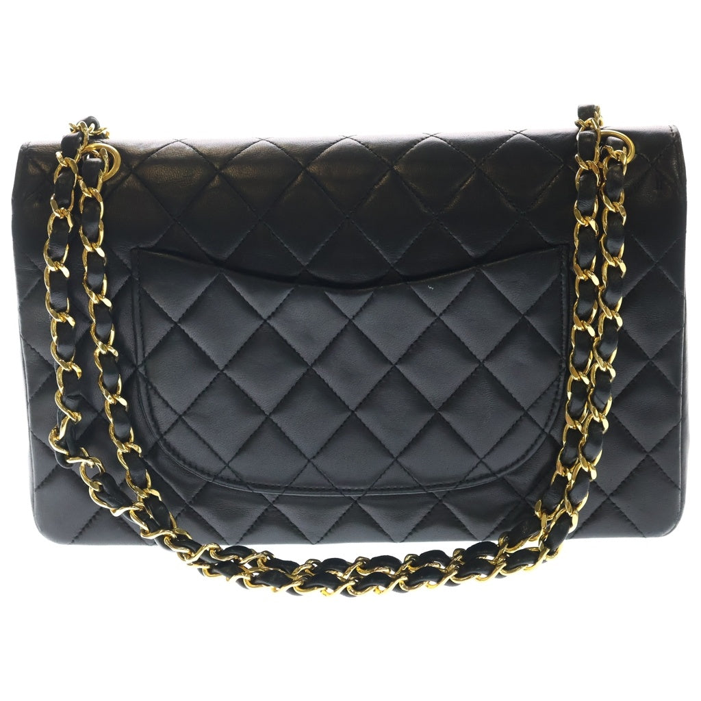 CHANEL(シャネル) マトラッセ25 WフラップWチェーンショルダーバッグ ブラック ラムスキン ゴールド金具 レディース