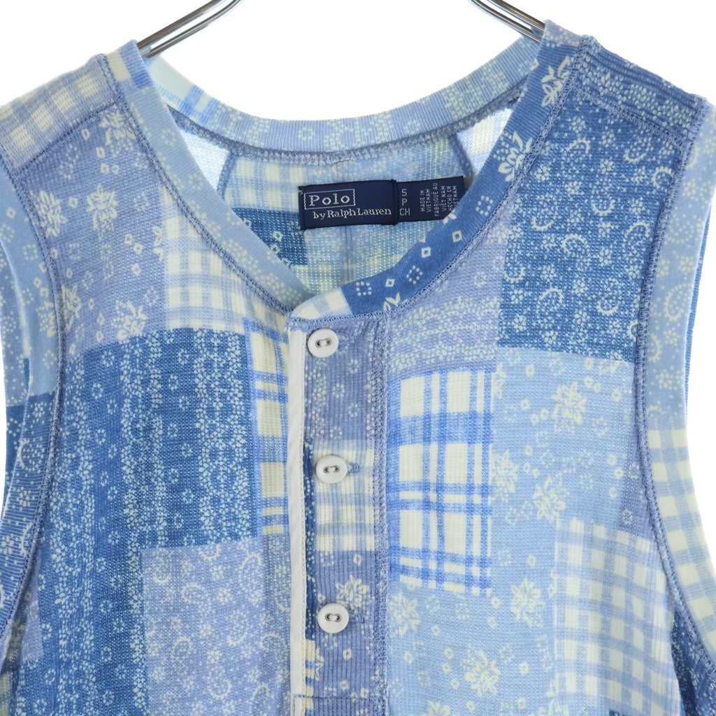 POLO RALPH LAUREN(ポロラルフローレン) パッチワークノースリーブロングワンピース ライトブルー #160/84A レディース