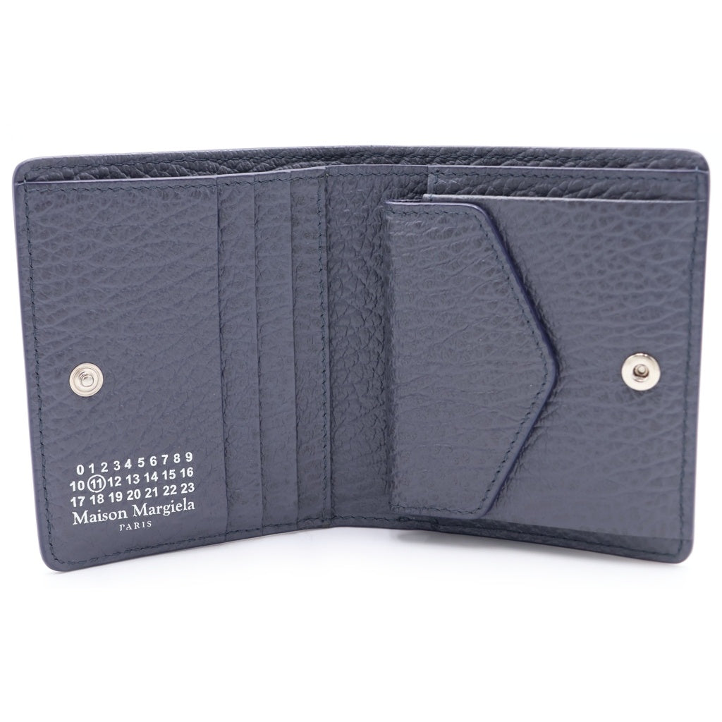 Maison Martin Margiela(メゾンマルタンマルジェラ) 4ステッチ コンパクトウォレット 二つ折り財布 4つタグ レザー ネイビー レディース