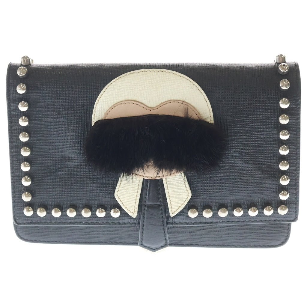 FENDI(フェンディ) カールラガーフェルド チェーンショルダーバッグ ミニバッグ ブラック レザー シルバー金具 レディース