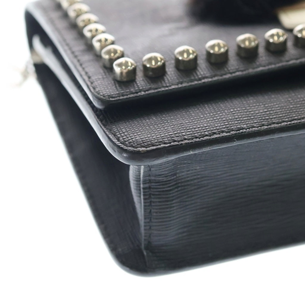 FENDI(フェンディ) カールラガーフェルド チェーンショルダーバッグ ミニバッグ ブラック レザー シルバー金具 レディース