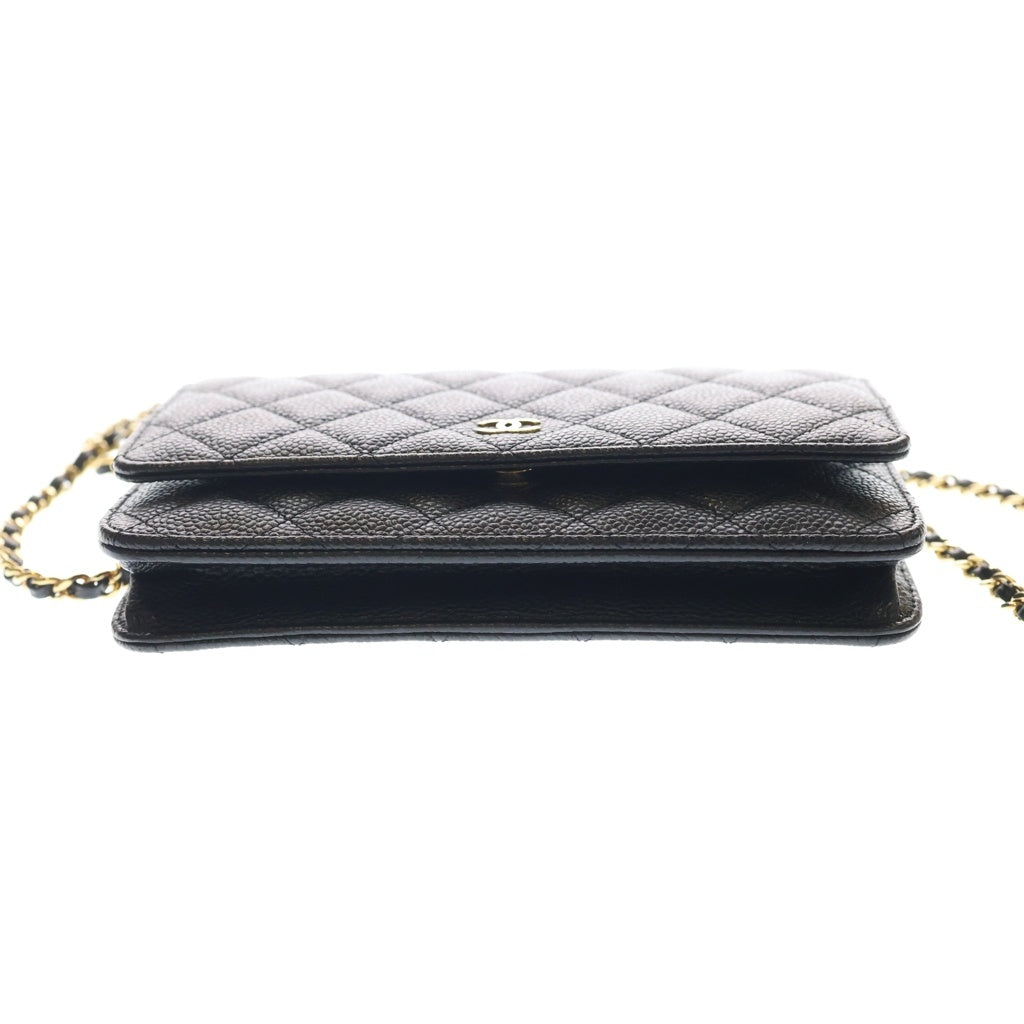 CHANEL(シャネル) マトラッセ キャビアスキン ゴールド金具 チェーンウォレット ショルダーバッグ プレート ブラック AP0250 レディース