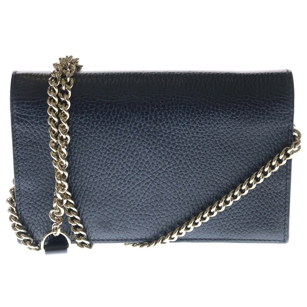 GUCCI(グッチ) インターロッキングG チェーンウォレット ゴールド金具 レザー ブラック 615523 レディース