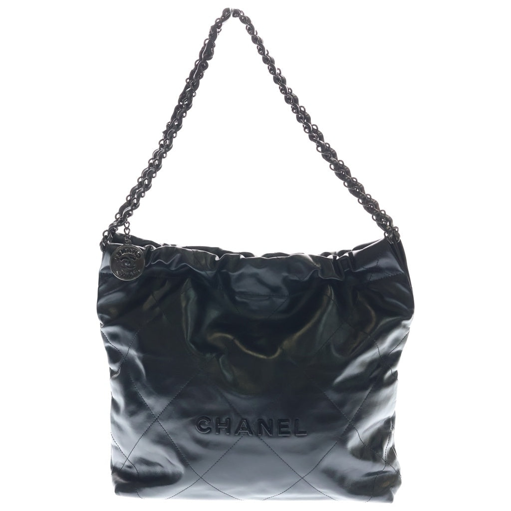 CHANEL(シャネル) シャネル22 スモール シャイニーカーフスキン ブラック金具 チェーン ショルダーバッグ トートバッグ プレート ブラック AS3261 レディース