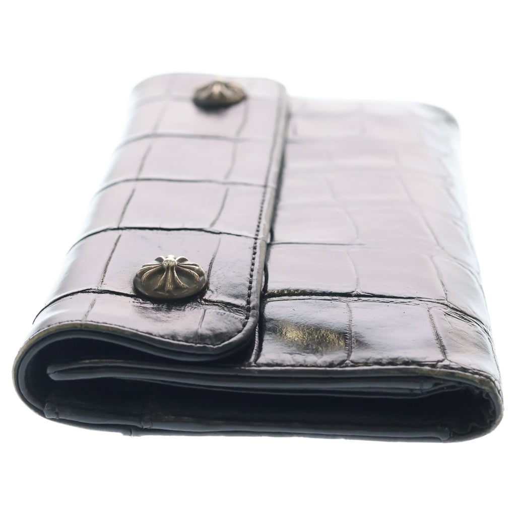 CHROME HEARTS(クロムハーツ) WAVE ALLIGATOR ウェーブアリゲーター クロスボールボタン レザーウォレット 長財布 ブラック