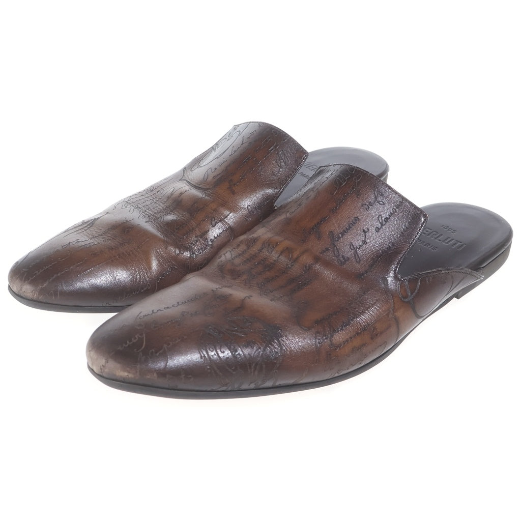 Berluti(ベルルッティ) サイラス ミュール フラットシューズ 革靴 カーフレザー カリグラフィー パティーヌ ブラウン