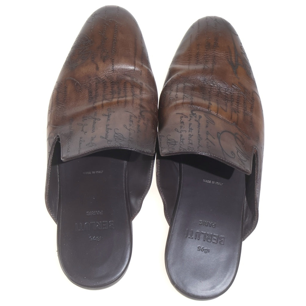 Berluti(ベルルッティ) サイラス ミュール フラットシューズ 革靴 カーフレザー カリグラフィー パティーヌ ブラウン