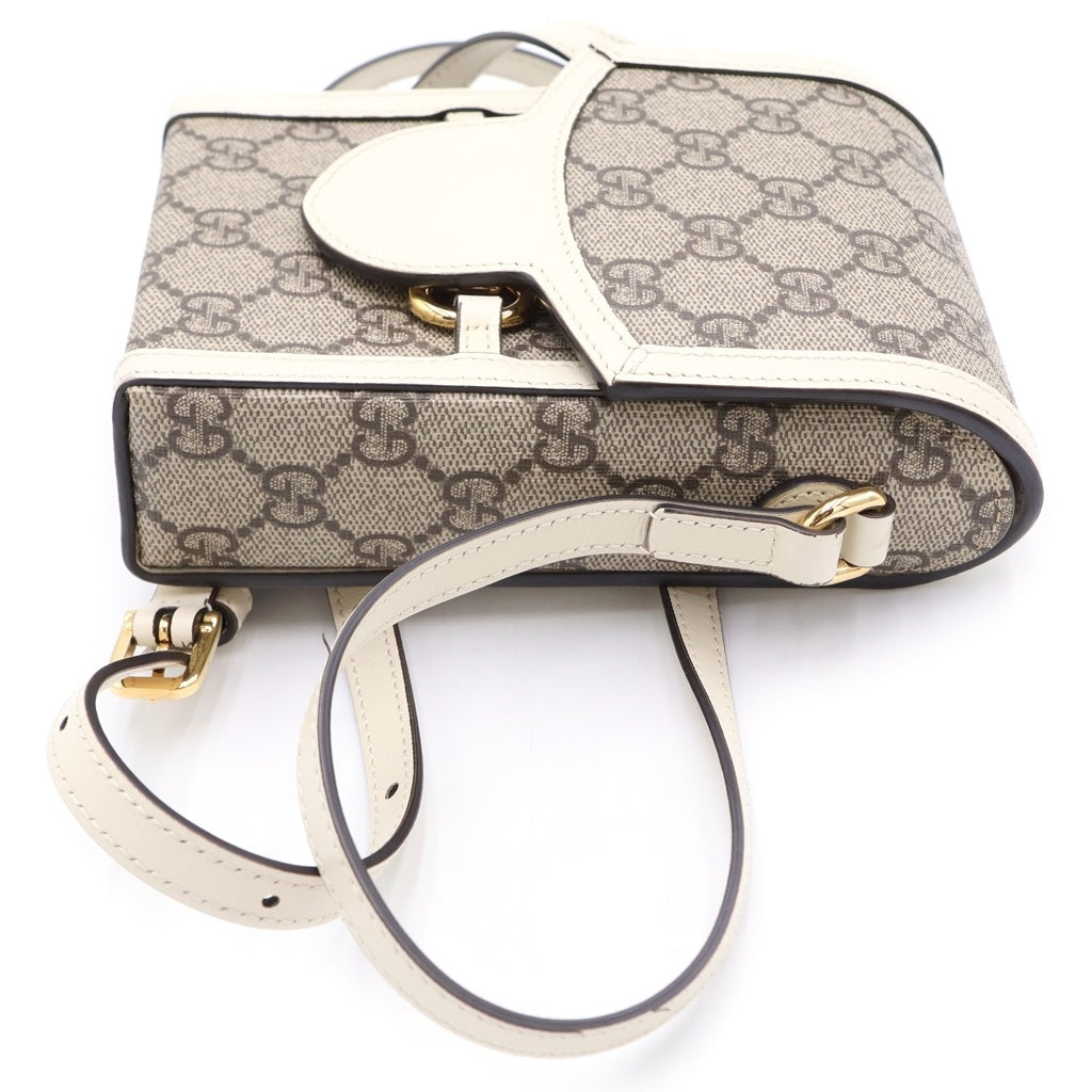 GUCCI(グッチ) GGスプリーム ホースビット1955 ショルダーバッグ ミニバッグ フォンショルダー ホワイト×ベージュ レザー×PVC 625615 ゴールド金具 レディース