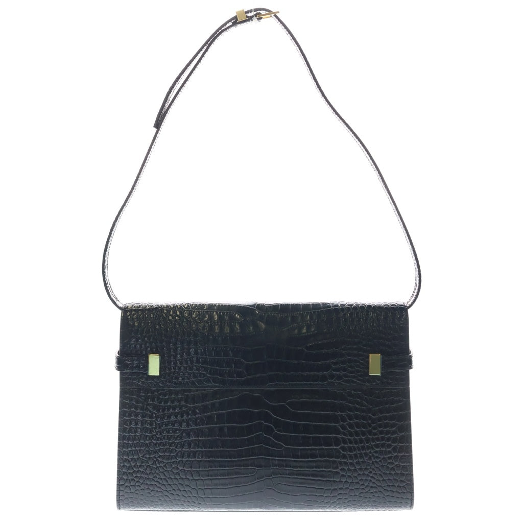 SAINT LAURENT PARIS(サンローランパリ) マンハッタン クロコ型押し ショルダーバッグ レザー ブラック レディース