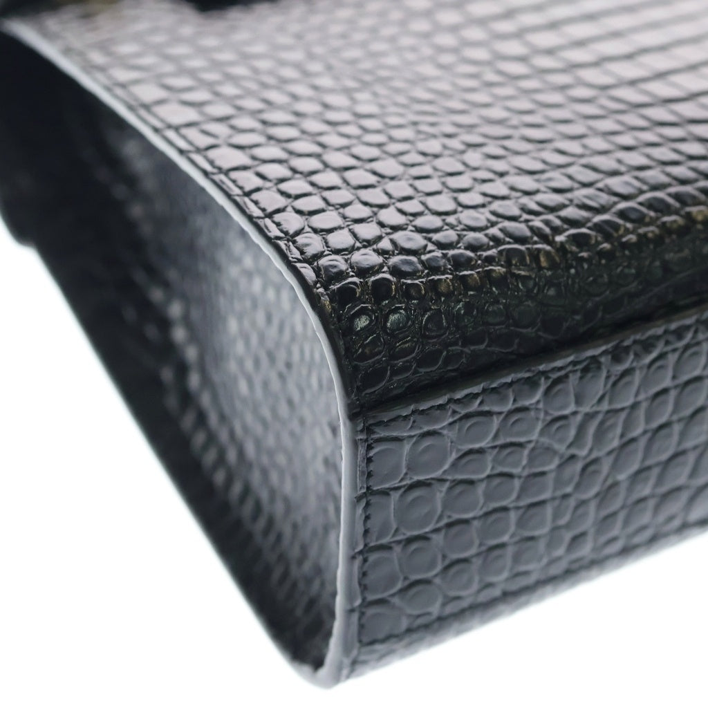 SAINT LAURENT PARIS(サンローランパリ) マンハッタン クロコ型押し ショルダーバッグ レザー ブラック レディース